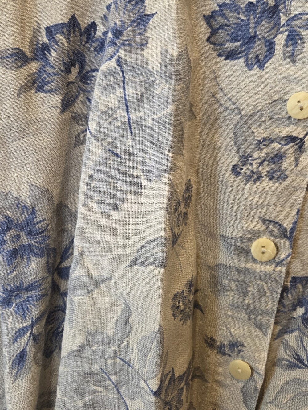 Vintage Capacity Woman Linen Blend Blue Floral Button Down Shirt Denim 2X - Picture 2 of 11